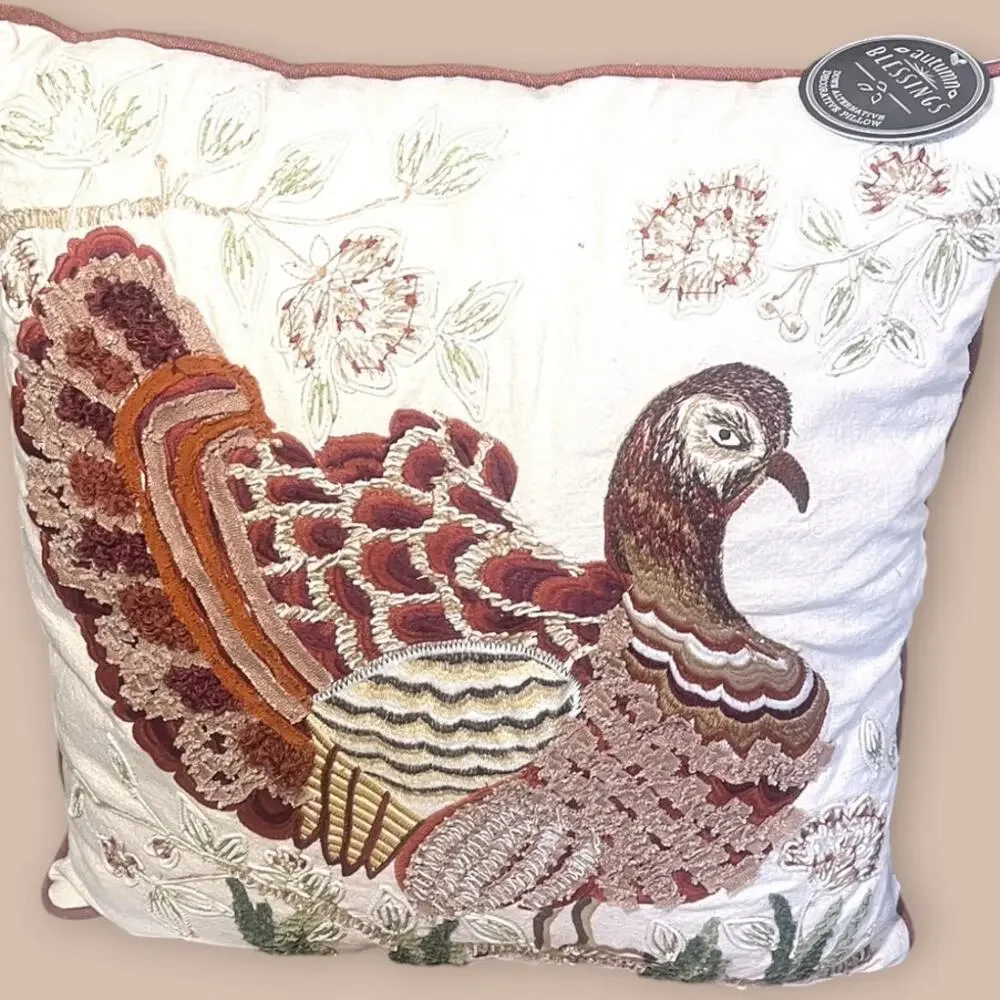 Autumn Blessings Down Alternative Thanksgiving Turkey Decorative Pillow 18